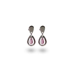 Silberne Ohrhänger mit rosa Diamanten.